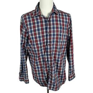 GH Bass & Co Mens Long Sleeve Red Navy Button Down Shirt Large Casual Plaid